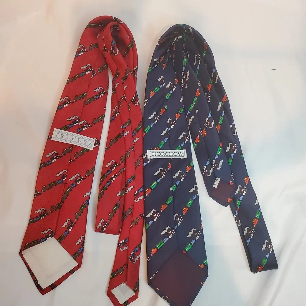 Tie Choo Choo Train‎ Engine Lot Of 2 100% Silk by Horchow And Trifles
